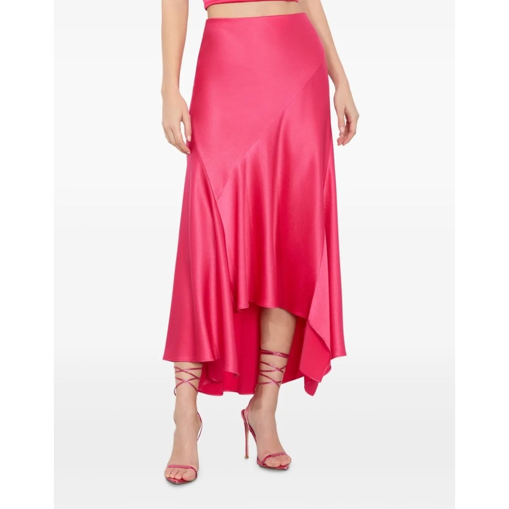 NWT Alice + Olivia Rosa Skirt Sz 4 Raspberry Pink Satin Asymmetrical Midi $395